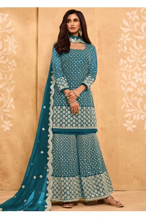 Sky  Blue Georgette With Santoon Inner Sharara 